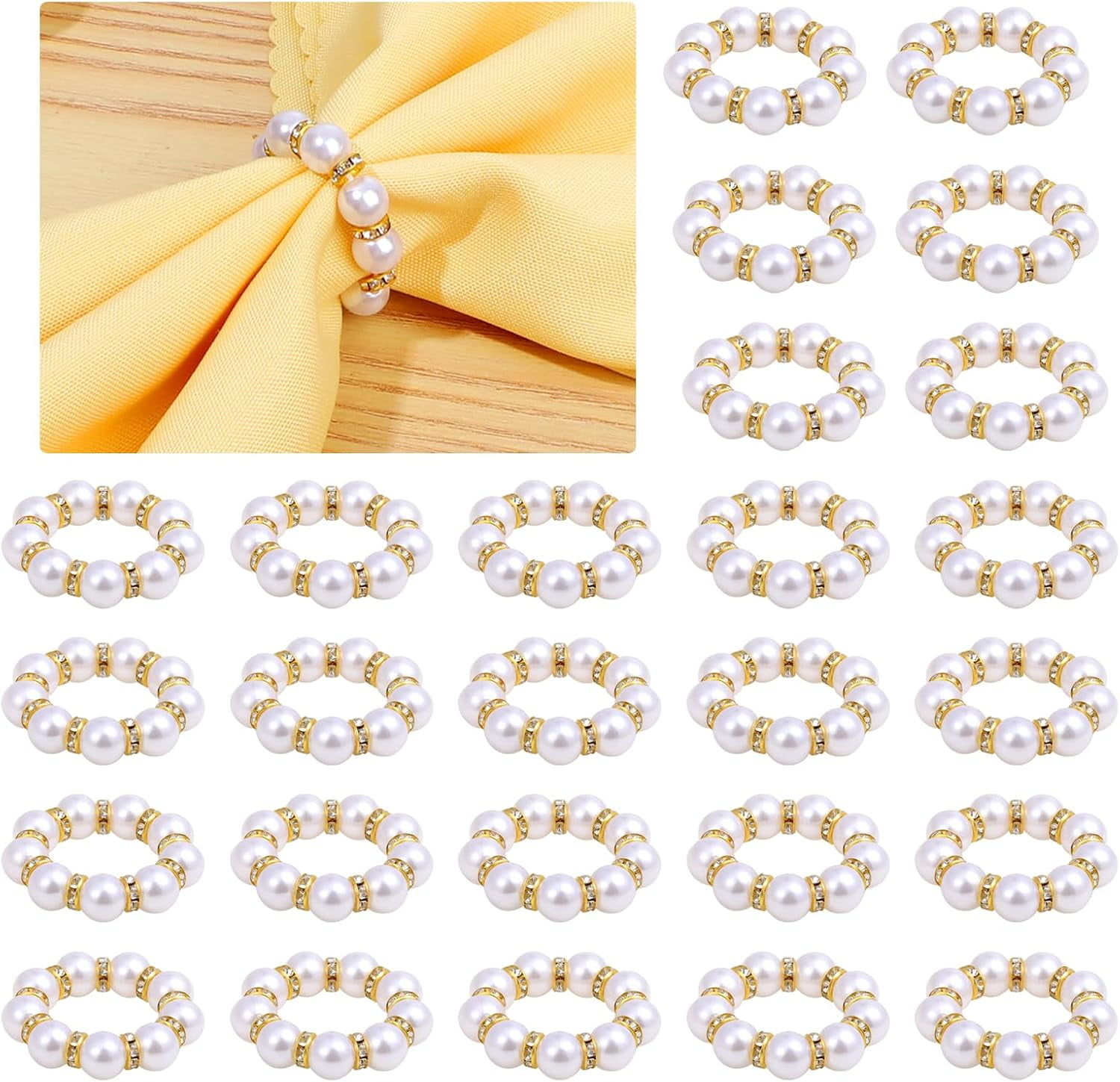 100Pcs Gold Napkin Rings With Imitation Pearls – Elegant Serviette Holders For Weddings & Parties