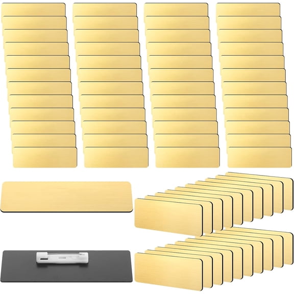 50 Pcs Gold Name Tags Badge Blanks Brushed Round Corners Pin DIY Blank ID Name Badge for Office Workers(1 x 3 Inches)