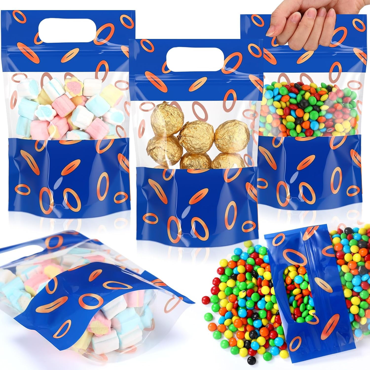 50 Pcs Black & Gold Party Favor Gift Bags - Die-Cut Plastic Treat Bags With Handles For Weddings, Birthdays