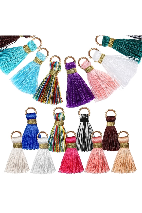 50 Pcs Mini Tassels Keychain Handmade Ornaments for Crafts and Jewelry Making