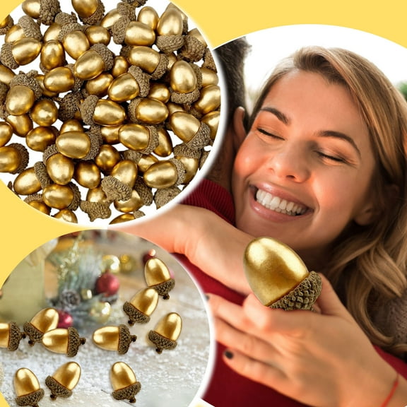 50 Pcs Golden Artificial Acorns With Natural Cap, Simulation Foam Acorns Crafts Home Decoration For Kitchen Fall Table Holiday Party