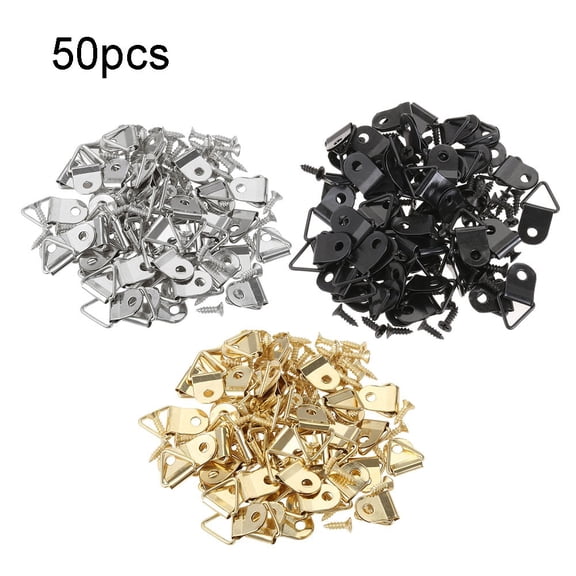 50 Pcs Golden Silver Black Triangle D-Ring Hanging Oil Painting Mirror Picture Frame Hanger Art Work Photo Wall Hook With Screws