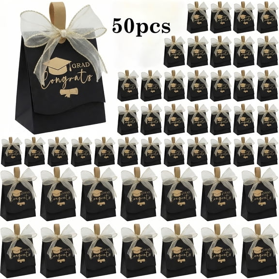 50 Pcs Graduation Gift Boxes with Ribbon, Elegant Butterfly Party Favor Boxes Bulk, Durable Paper Candy Boxes for Graduation Party Decorations Daily Gift Packaging Keepsake Boxes