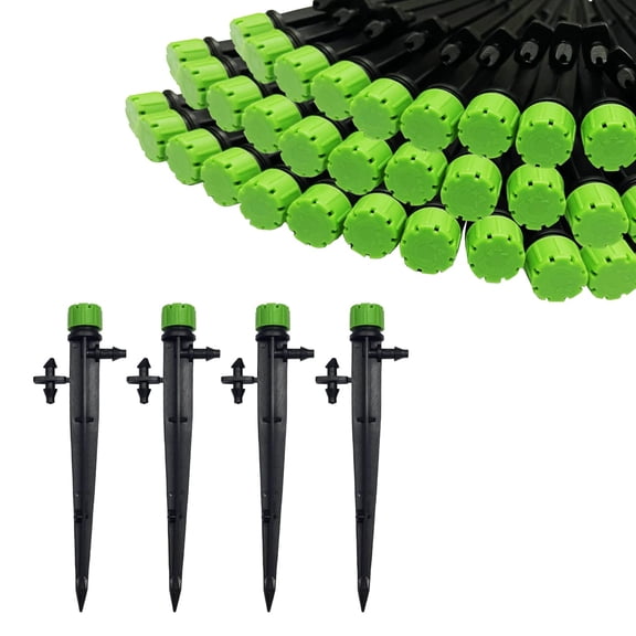 50 Pcs Green 360 Degree Adjustable Drip Emitters Micro Sprinkler 1/4 Inch Irrigation Drippers Garden Patio Lawn