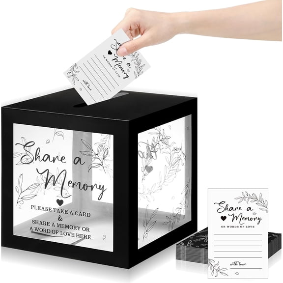 50 Pcs Greenery Share a Memory Card for Celebration of Life Cards Box with Clear Windows Memory Box for Funeral Wedding Birthday Graduation Bridal Shower Guest Card Ideas(Clear,Black)