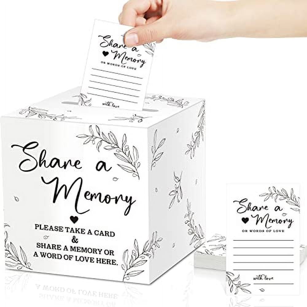 50 Pcs Greenery Share a Memory Cards for Collections of Life, Memory Cards Box Guest Card Ideas for Funeral Graduation Wedding Bridal Shower Birthday Anniversary Retirement (White, Rustic Style)