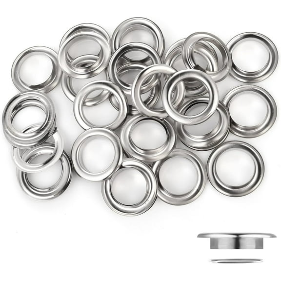 50 Pcs Grommet Eyelets Kit Metal Eyelets with Washers Curtain Grommet,Metal Eyelet Grommets for Leather, Canvas, Tarp, DIY Craft Projects (Silver,1 Inch Inside Diameter)