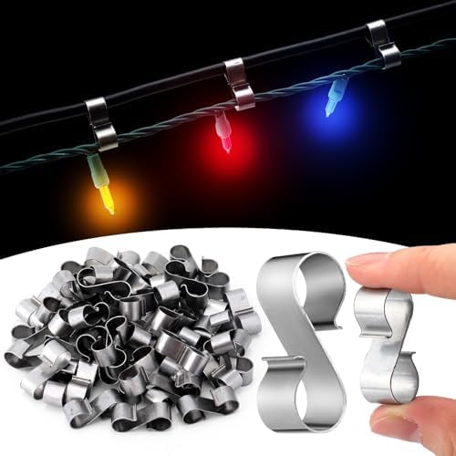 50 Pcs Gutter Clips for Hanging Outdoor Lights Christmas Light Metal Gutter Hooks Clips Weatherproof Reusable Shingles Roof Hanger for Summer Camping Party Outdoor Weddings