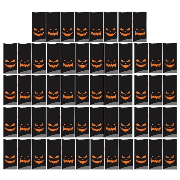 50 Pcs Halloween Candy Bags 11 X 5 Inch Black Jack O Lantern Plastic Treat Bags for Trick Or Treat Halloween Party Favors and Goody Bag Fill Supplies