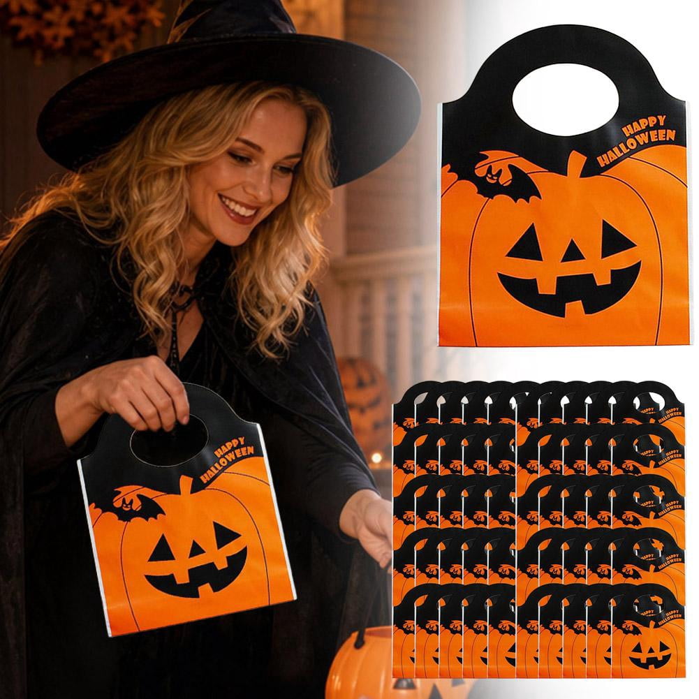 50 Pcs Halloween Candy Goody Bags, Jack-o-lantern Orange Pumpkin Mini ...
