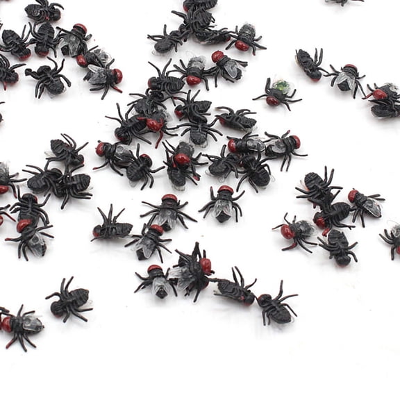 50 Pcs Halloween Plastic Fake Flies Mini Realistic Prank Toys, Small Fly Simulated Insect Tiny Joke Toys Bulk for Halloween Party, Tricking, Teaching Aids, Christmas Miniature Craft