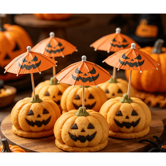50 Pcs Halloween Pumpkin Cocktail Drink Umbrella Picks, 4 Inch 2026 Halloween Themed Paper Topper Sticks, Orange Pumpkin Umbrellas for Fruit & Dessert Decor