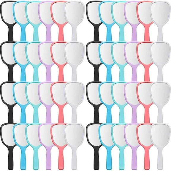 50 Pcs Handheld Mirror Bulk Small Hand Mirrors with Handle Plastic Portable Daily Makeup Tools for Home Travel Camping Daily, 3.15 Inch Wide, 7.09 Inch Long (6 Colors)