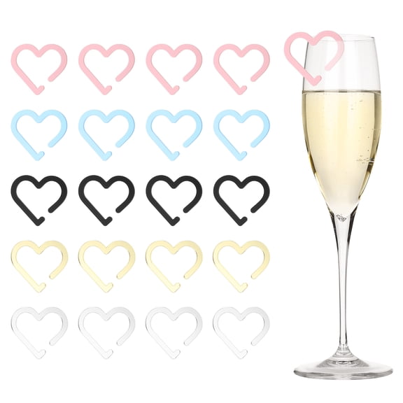 50 Pcs Heart Drink Tags, Acrylic Wine Glass Charms Reusable Drink Markers, Black, Pink, Blue, Mirror Gold, Mirror Silver