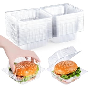 50 Pcs Heavy Duty Plastic Clear Clamshell Food Containers with Lids | Disposable Hinged Individual Cake Slice Containers , To Go Food Containers for Dessert, Hamburger, Cookies, Salads, Snacksetc
