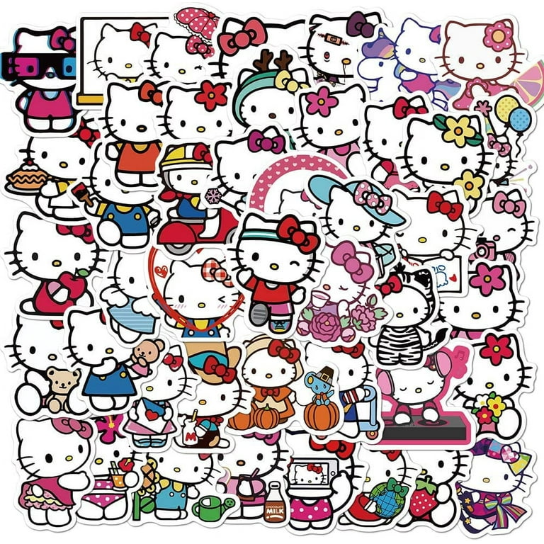 50 Pcs Hello Kitty Stickers Pack Kitty White Theme Waterproof Sticker  Decals for Laptop Water Bottle Skateboard Luggage Car Bumper Hello Kitty Stickers  for Girls Kids Teens - A 