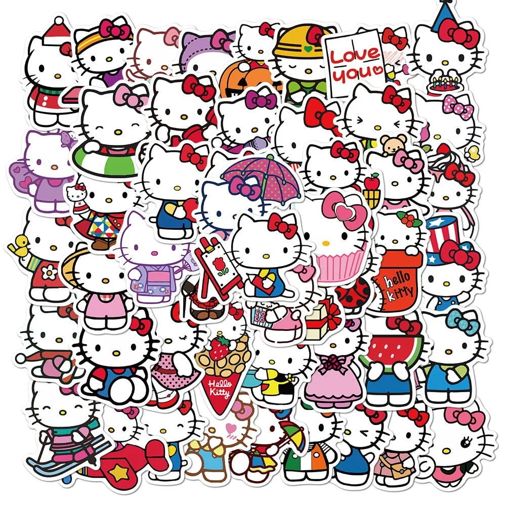 50 Pcs Hello Kitty Stickers Pack Kitty White Theme Waterproof Sticker Decals  for Laptop Water Bottle Skateboard Luggage Car Bumper Hello Kitty Stickers  for Girls Kids Teens - B 