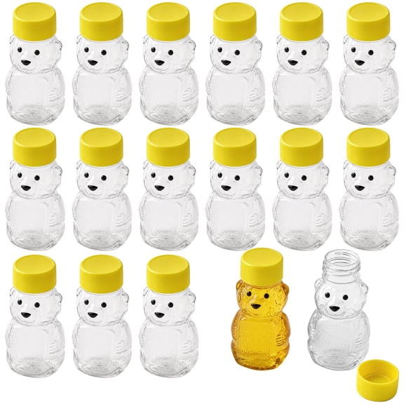 50 Pcs Honey Bear Containers, 2 oz Clear Plastic Jars, Airtight Screw Lid, Bulk Transparent Sweetener Bottles, Reusable Mini Bear Shape Party Favors