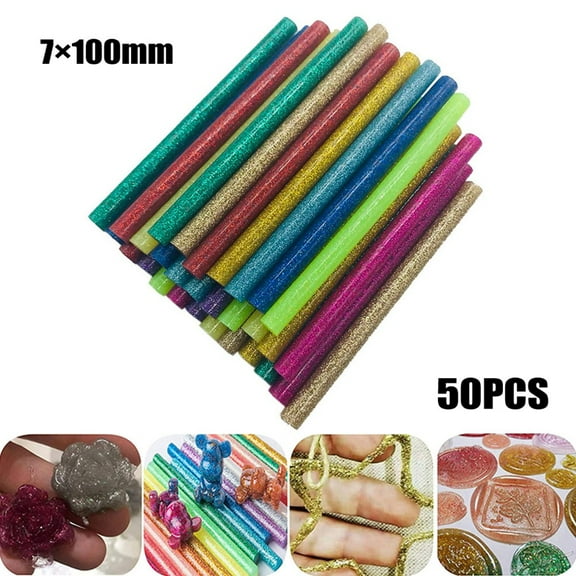 50 Pcs Hot Glue Sticks Glitter Glue Sticks Colored Hot Melt Glue Repair 7100mm