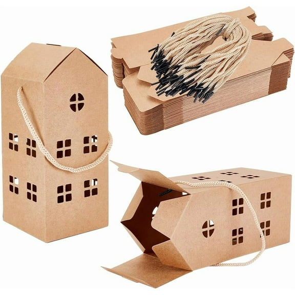 50 Pcs House Shaped Candy Boxes House Shaped Gift Boxes Paper Candy Box Biscuit Cookie Kraft Paper Package Box Wedding Favor Boxes for Wedding Birthday Party Decorations 3x3x7 inch for DIY
