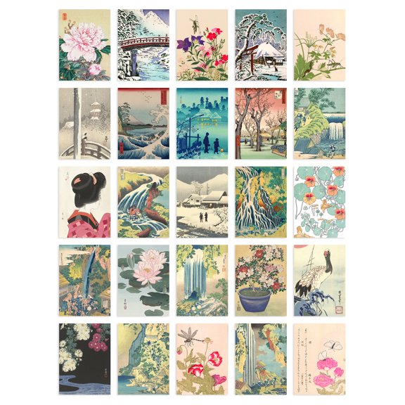 50 Pcs Japanese Aesthetic Collage Kit Ukiyo-e Woodblock Wall Art Prints A6 Set Pack 15x10 cm (6x4") Room Decor Poster Collection