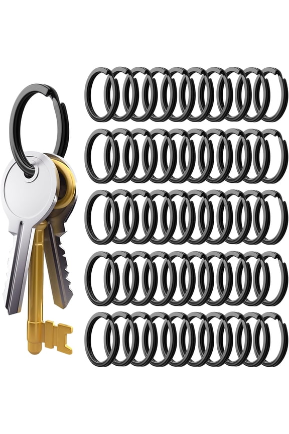50 Pcs Key Ring Hoop Key Rings for Crafting Black Flat Split Keyrings 25mm Stainless Steel Keychain Rings Connector for Car Keys Organization Cards Hanging Pendants DIY Making Crafting Accessories