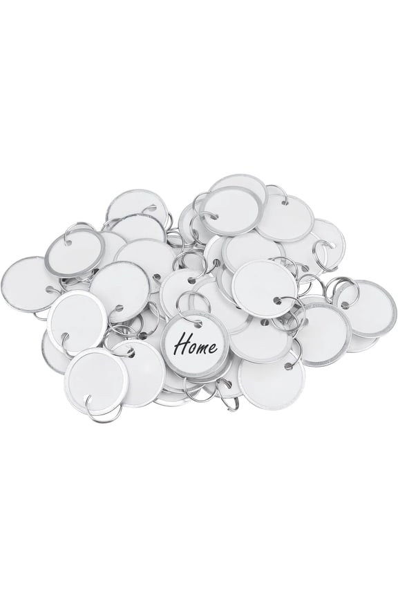 50 Pcs Key Tags 1 Inch White Paper Labels Writable Round Plastic Key Chain Tags with Split Rings Sturdy Lightweight Item Identifiers