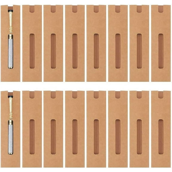50 Pcs Kraft Pen Gift Boxes Burlywood Slip-in Pen Packaging Box with Clear Window for Pencil Ballpoint Fountain