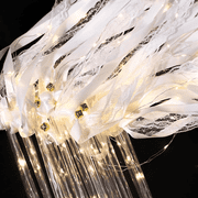 50 Pcs LED Fairy Wands with Bells, 3 Colorful Flashing Modes Silk Ribbon Streamers, Light Up Lace Glow Sticks for Wedding Reception, Graduation, Birthday & New Year Party Warm White