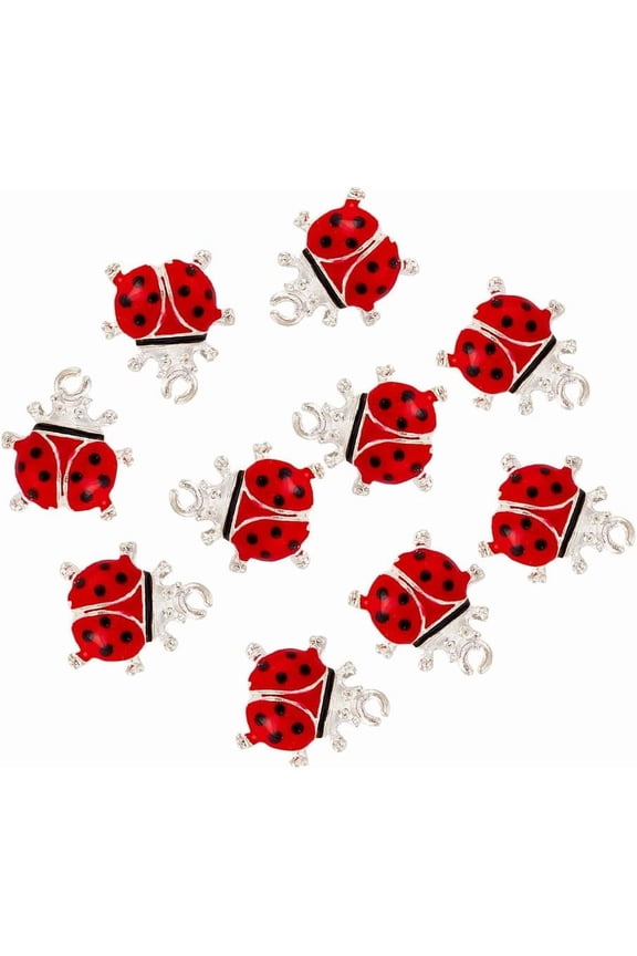 50 Pcs Ladybug Charms Red Ladybug Pendant Alloy Enamel Insects Ladybird Charms with Loop Tiny Beetle Animal Pendant for DIY Bracelet Necklace Earring Jewelry Making
