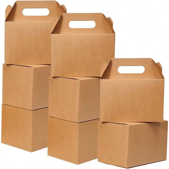 50 Pcs Large Treat Boxes 9x6x6 Inch Brown Gable Gift Boxes with Handle Kraft Lunch Boxes  Paper Gift Bags Take Out Cookie Boxes Welcome Boxes Candy Bags For Wedding plies