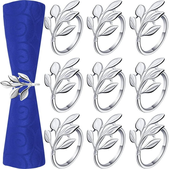 50 Pcs Leaf Napkin Rings Set Silver Metal Napkins Rings Holders Bulk Glossy Table Adornment for Vintage Wedding Bridal Thanksgiving Christmas Holidays Fall Dinner Party Decoration Favors