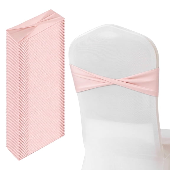 50 Pcs Light Pink Chair Sashes, Pink Sashes Chairs Covers Party Event Ceremony Birthday Decorations, Spandex Wedding Chairs Sashes Bows Straps Elastic, Bow Party Decorations Seat Bands Cover A101