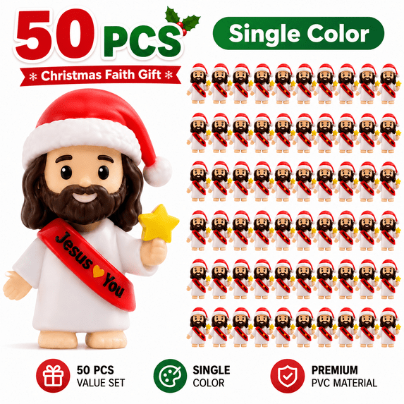 50 Pcs Little Jesus Figures, Mini PVC Jesus Figurines with Santa Hat and Star Wand, Christian Faith Gifts, Religious Party Favors, Church Giveaways, Christmas Stocking Stuffers, Desk Car Decor