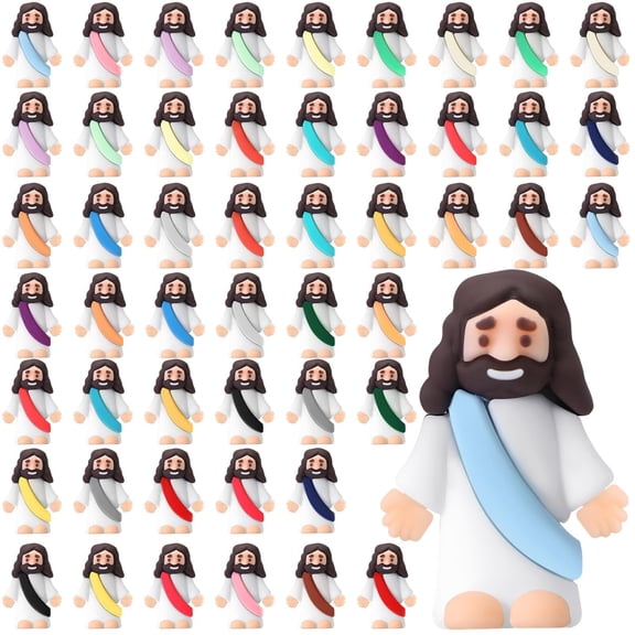WQQ 50 Pcs Little Jesus Figures Original Design Miracle Mini Pocket Jesus to Hide and Seek Easter Egg Filling Religious Party Favors Sunday School Baptism Gifts
