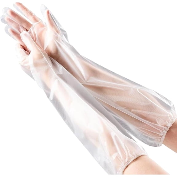 50 Pcs Long Disposable Plastic Gloves, 35 Inch Full Arm Protective Gloves for Cleaning, Pet Care, Veterinary Insemination, Field Dressing, Gardening & More