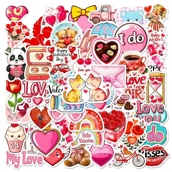 50 Pcs Love Stickers For Scrapbooking Supplies, Vinyl Waterproof Stickers For Water Bottles Laptop Phones And Journals, Valentines Themed Stickers With Assorted Designs Like
