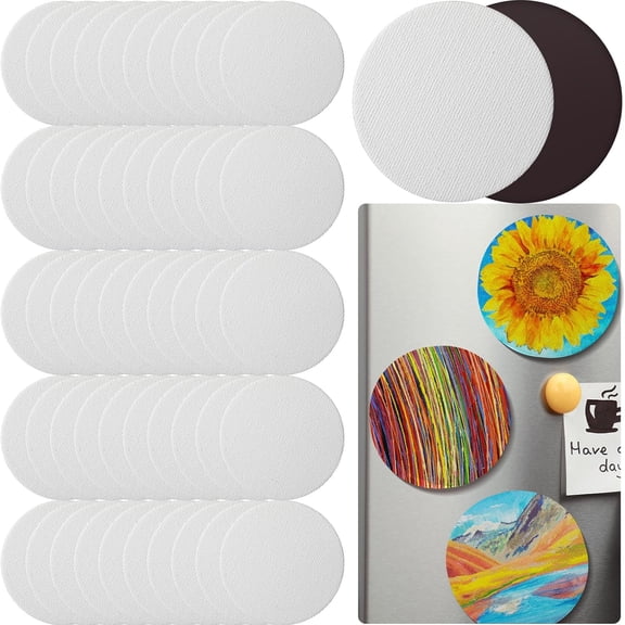 50 Pcs Magnetic Round Mini Canvas Boards 5 In for Painting Fridge Art DIY Crafts
