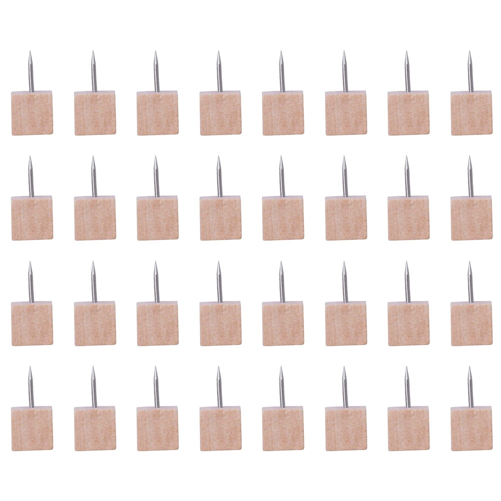 50 Pcs Map Markers Note Holder Square Pin Wood Thumb Tacks Wooden Push
