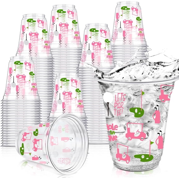 50 Pcs Masters Golf Ball Party Supplies Bulk Clear Plastic Cups 12oz Disposable Let's Par-tee for Home Sports Golf Themed Birthday Bachelor Party Supplies Favors (Pink)