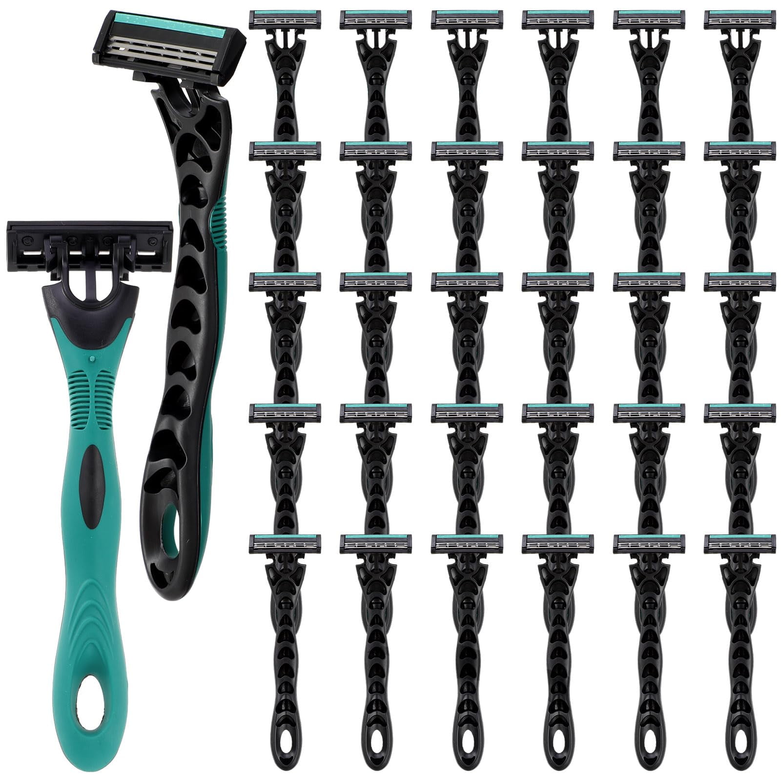 50 Pcs Men's Disposable Razors Bulk 3 Blade Men Razors for Head Sensitive Skin Comfortable Shave