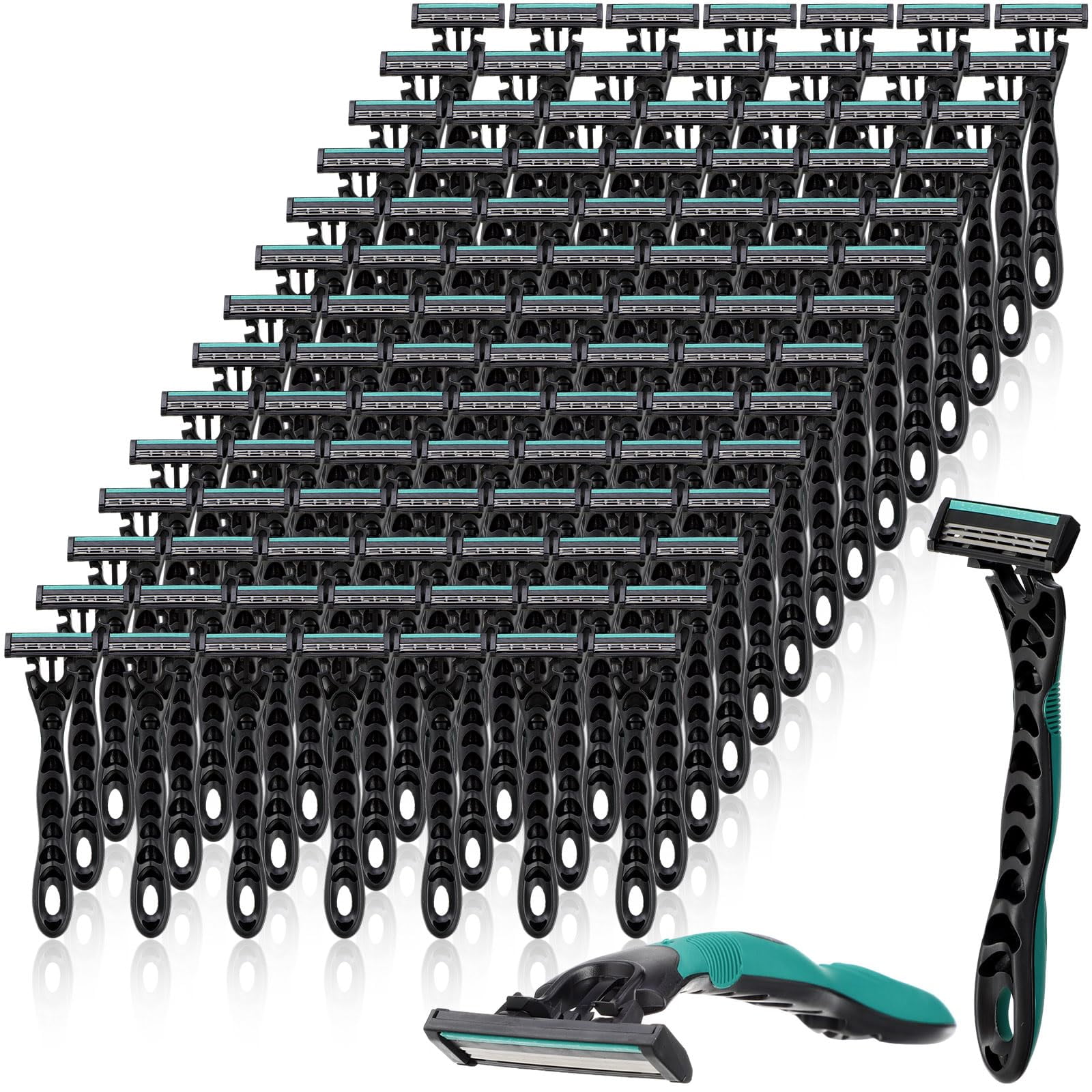 50 Pcs Men's Disposable Razors Bulk 3 Blade Men Razors for Head Sensitive Skin Comfortable Shave