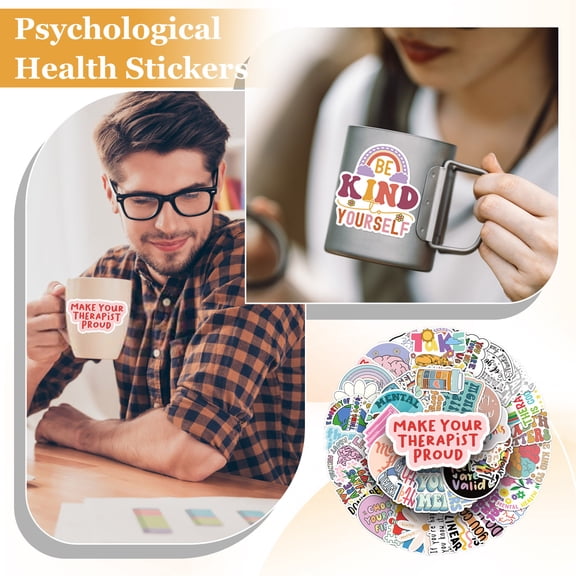 50 Pcs Mental Health Stickers For Water Bottle, Mental Health Matters Awareness Therapist Waterproof Vinyl Decal For Kids Adult Girl Laptop Skateboard Phone Notebook Guitar
