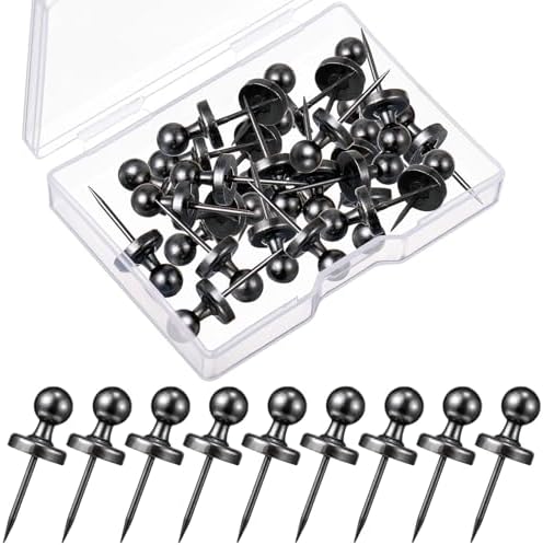 50 Pcs Metal Push Pins, Jumbo Black Thumb Tacks for Wall Large Double ...