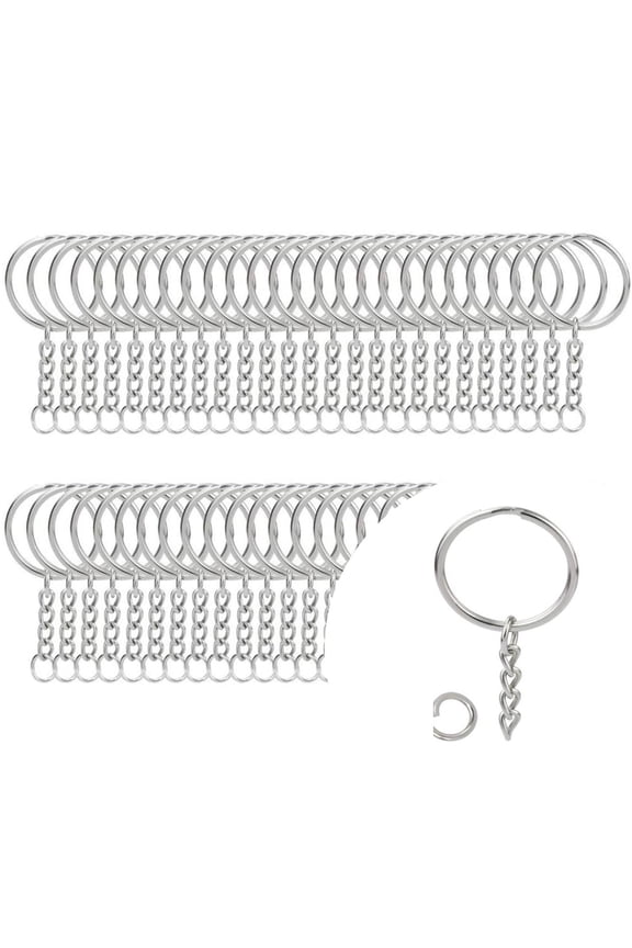 50 Pcs Metal Split Keychain Rings with 25mm Open Jump Ring and Connector Chain for DIY Crafts Keyring Making Jewelry Supplies