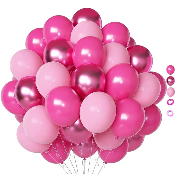 50Pcs 12Inch Hot Pink Balloons and Dark Pink Balloons for Birthday, Wedding, Graduation Party Decorations