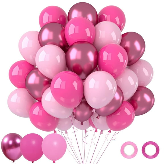 50Pcs 12Inch Hot Pink Chrome Pink Balloons and Dark Pink Balloons, Pink Balloons Metallic Pink Balloons for Girls Women Birthday, Wedding, Baby Shower, Graduation, Princess Party Decorations