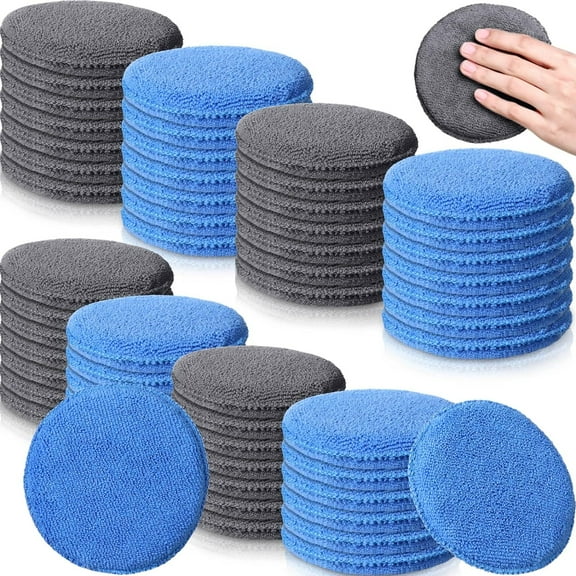 50 Pcs Microfiber Wax Applicator Pads 5 Inches Diameter Applicator Pads Bulk Soft Microfiber Wax for Car Polishing Foam for Car Cleaning(Blue, Gray)