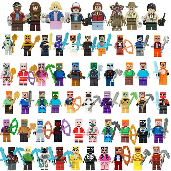 58 Pcs Minecraft Minifigures Building Blocks Toys Set, Game Pixelated Miner Character Action Figures Building Kits Collection Display Toy for Boys Kids