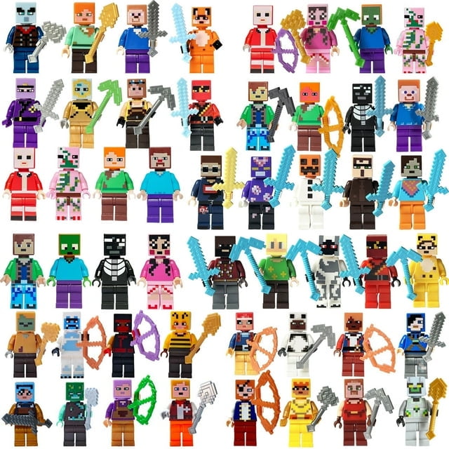 50 Pcs Minecraft Action Figures Set, 1.77 inch Minifigures Collectible Building Blocks Toys for Kids Birthday Gifts